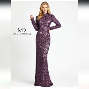Mac Duggal Long Sleeve Purple Evening Gown